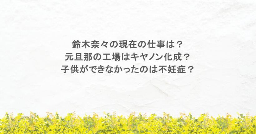 鈴木奈々の現在の仕事は？元旦那の工場はキヤノン化成？子供ができなかったのは不妊症？