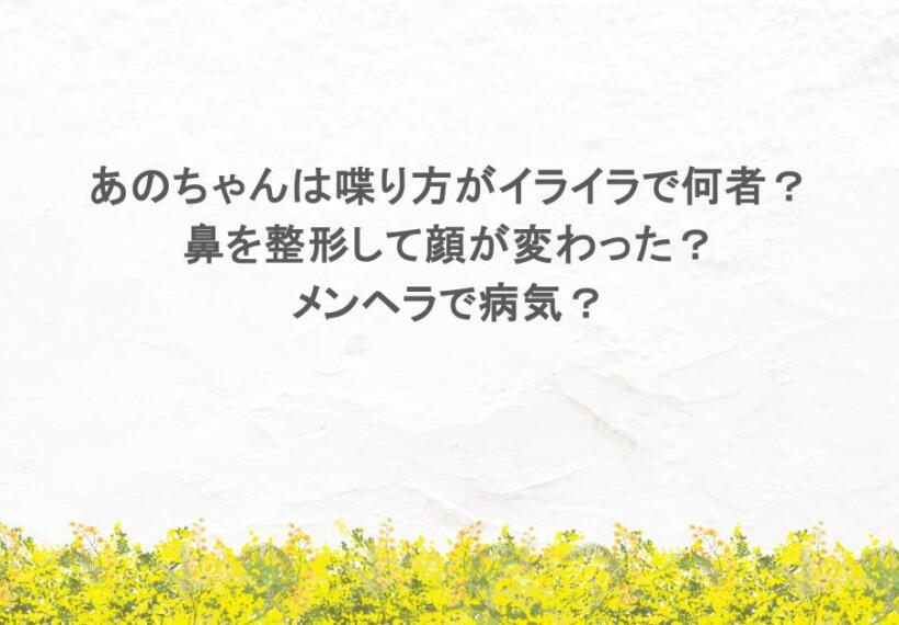あのちゃんは喋り方がイライラで何者？鼻を整形して顔が変わった？メンヘラで病気？