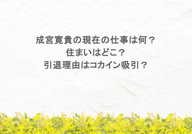 成宮寛貴の現在の仕事は何？住まいはどこ？引退理由はコカイン吸引？