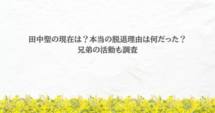 田中聖の現在は?本当の脱退理由は何だった?兄弟の活動も調査