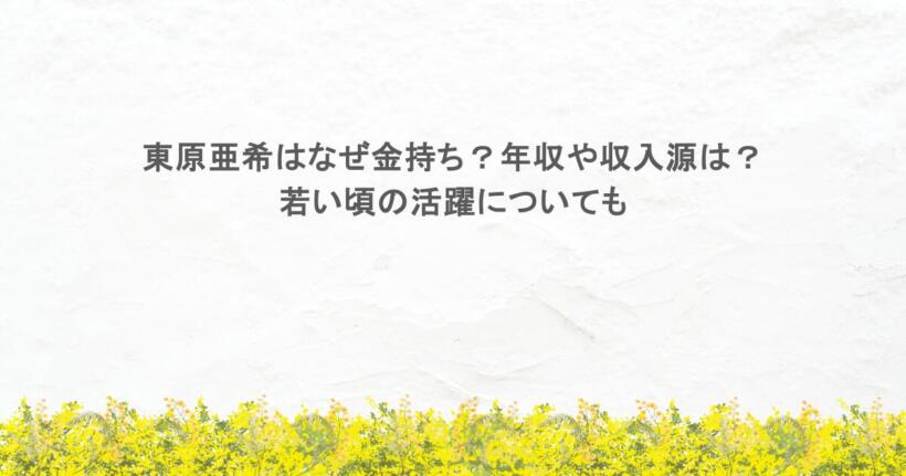 東原亜希はなぜ金持ち？年収や収入源は？若い頃の活躍についても